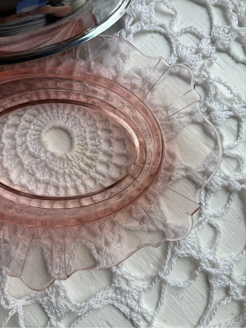 Pink Glass Butter Dish with Silver-Tone Dome